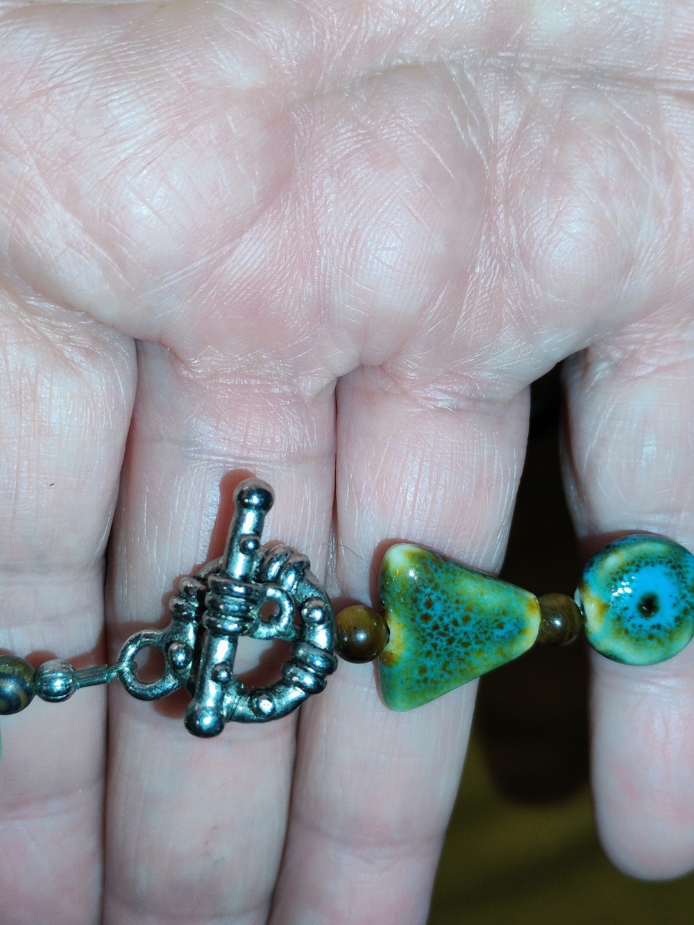 Handmade Green/Blue Stone Beaded Necklace And Jewelry Set. Boho Artisan Jewelry - Picture 13 of 15